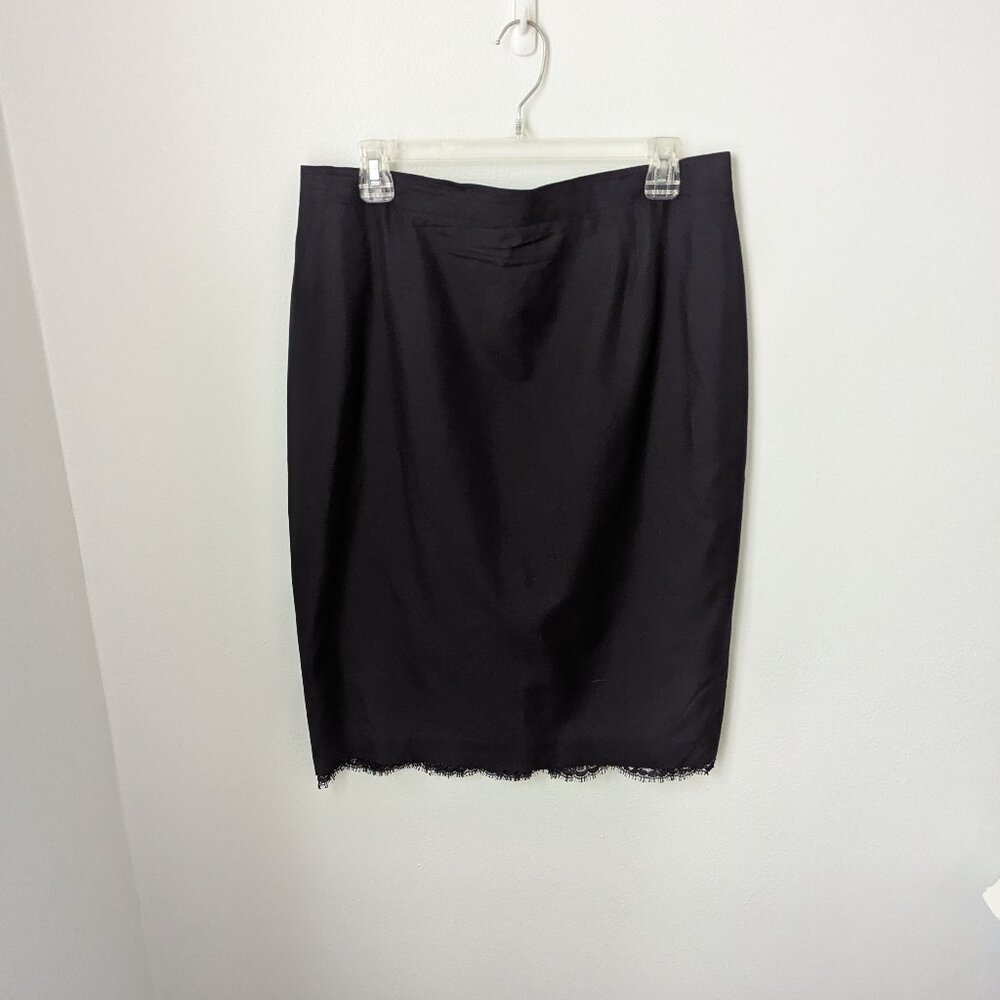 Rena Lange Women's Black Skirt with Intricate Lace Trim, 14